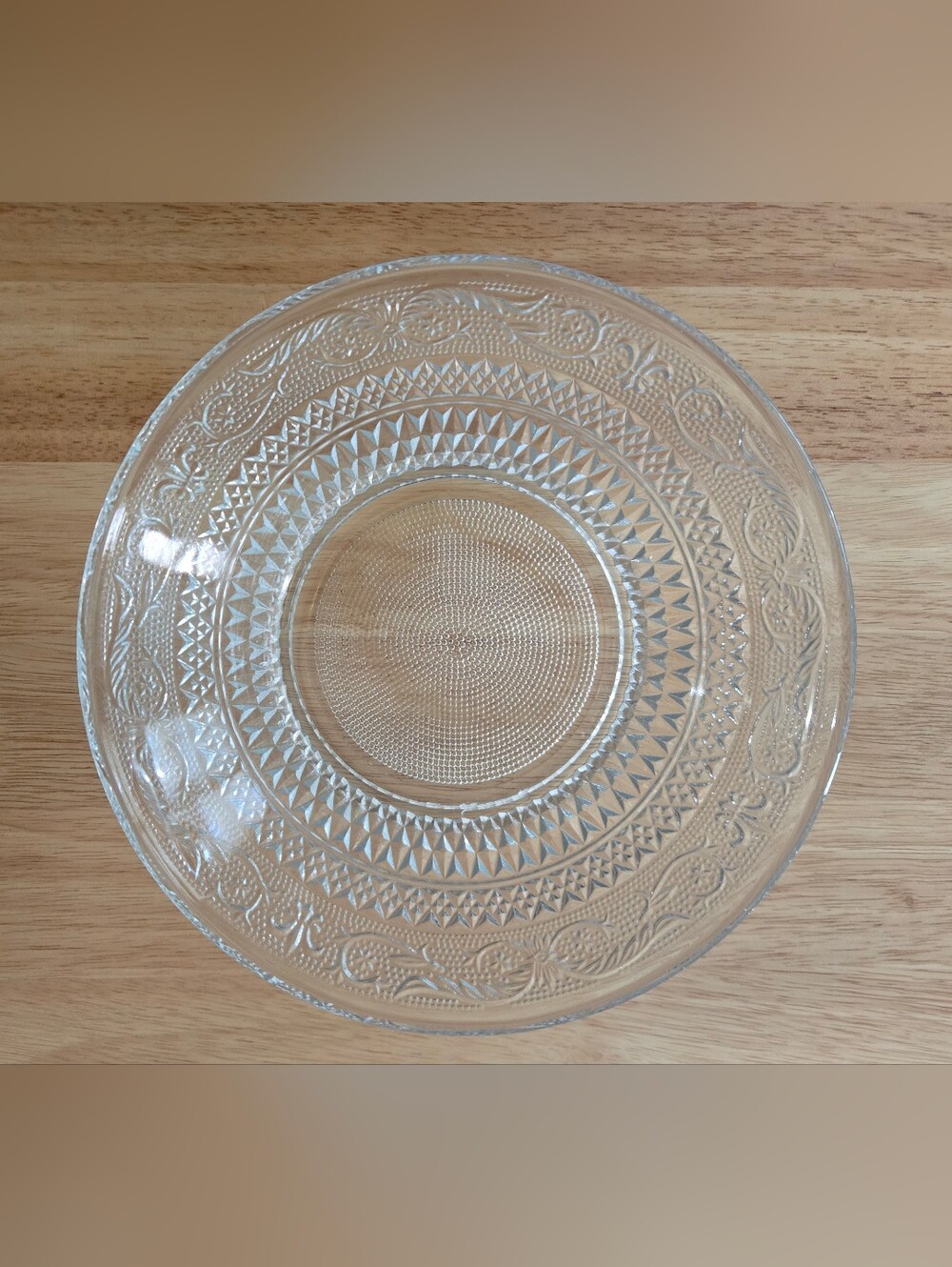 KIG Malaysia Serving Bowl Vintage 1970's Clear Pressed Glass Fleur De Lis Euc